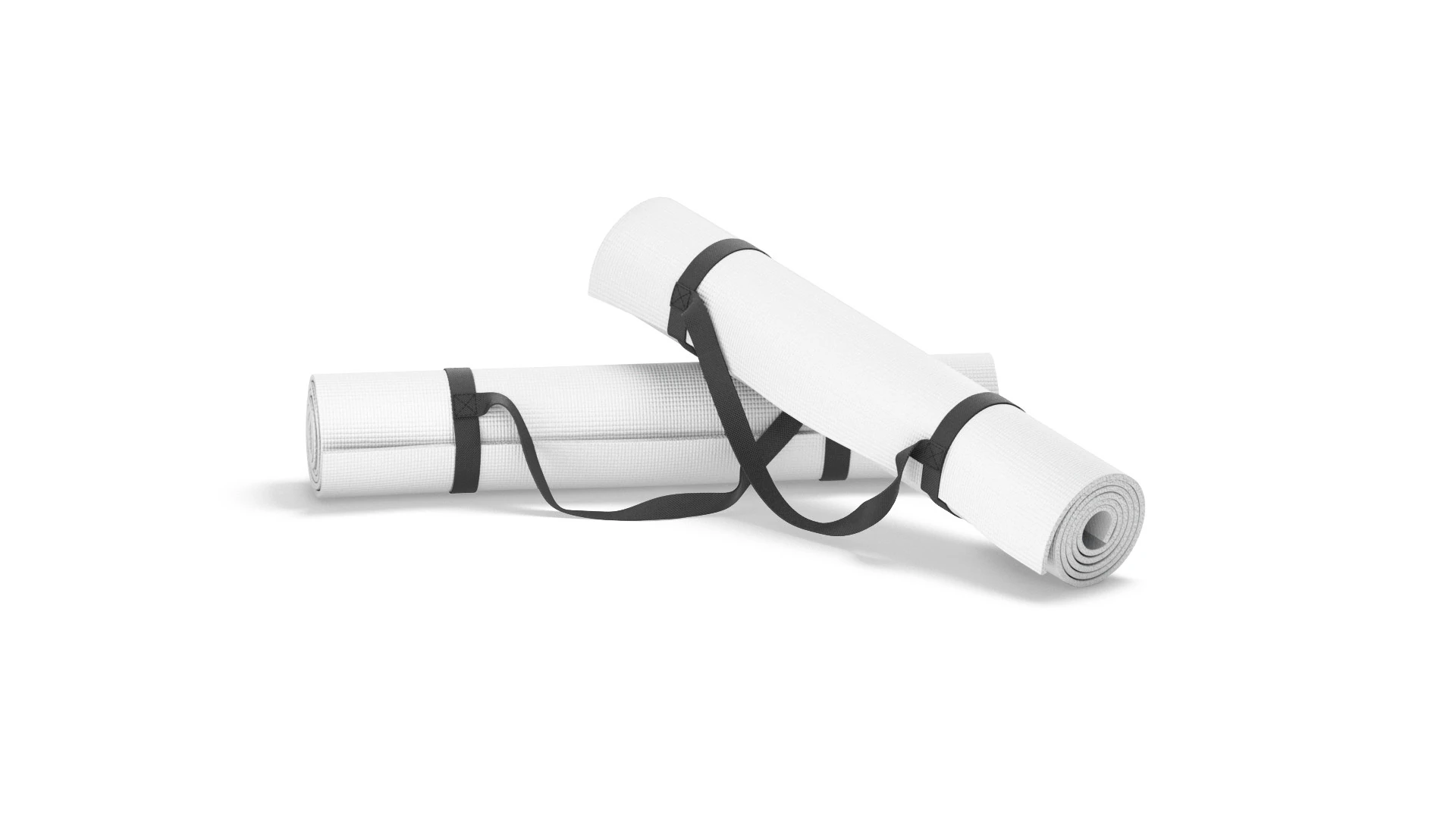 White Twisted Yoga Mat Set - two gym roll rubber yogi pad with handles 3D Model .c4d .max .obj .3ds .fbx .stl .blend 