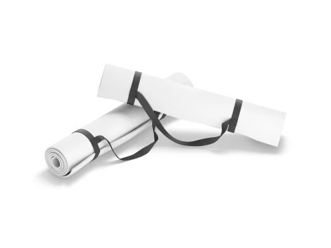 White Twisted Yoga Mat Set - two gym roll rubber yogi pad with handles 3D Model