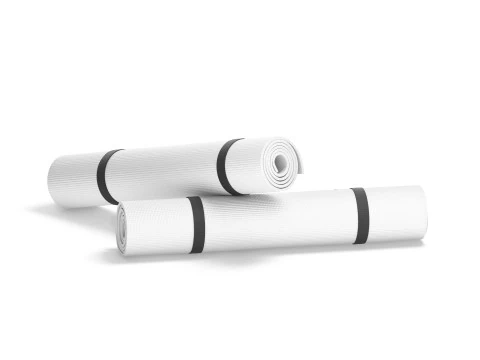 White Twisted Yoga Mat Set - two gym roll rubber yogi pad with handles 3D Model