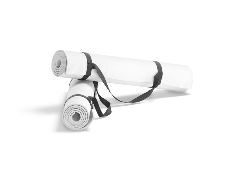 White Twisted Yoga Mat Set - two gym roll rubber yogi pad with handles Model 3D