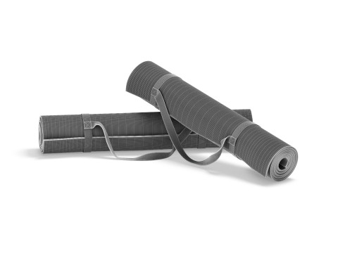 White Twisted Yoga Mat Set - two gym roll rubber yogi pad with handles Model 3D