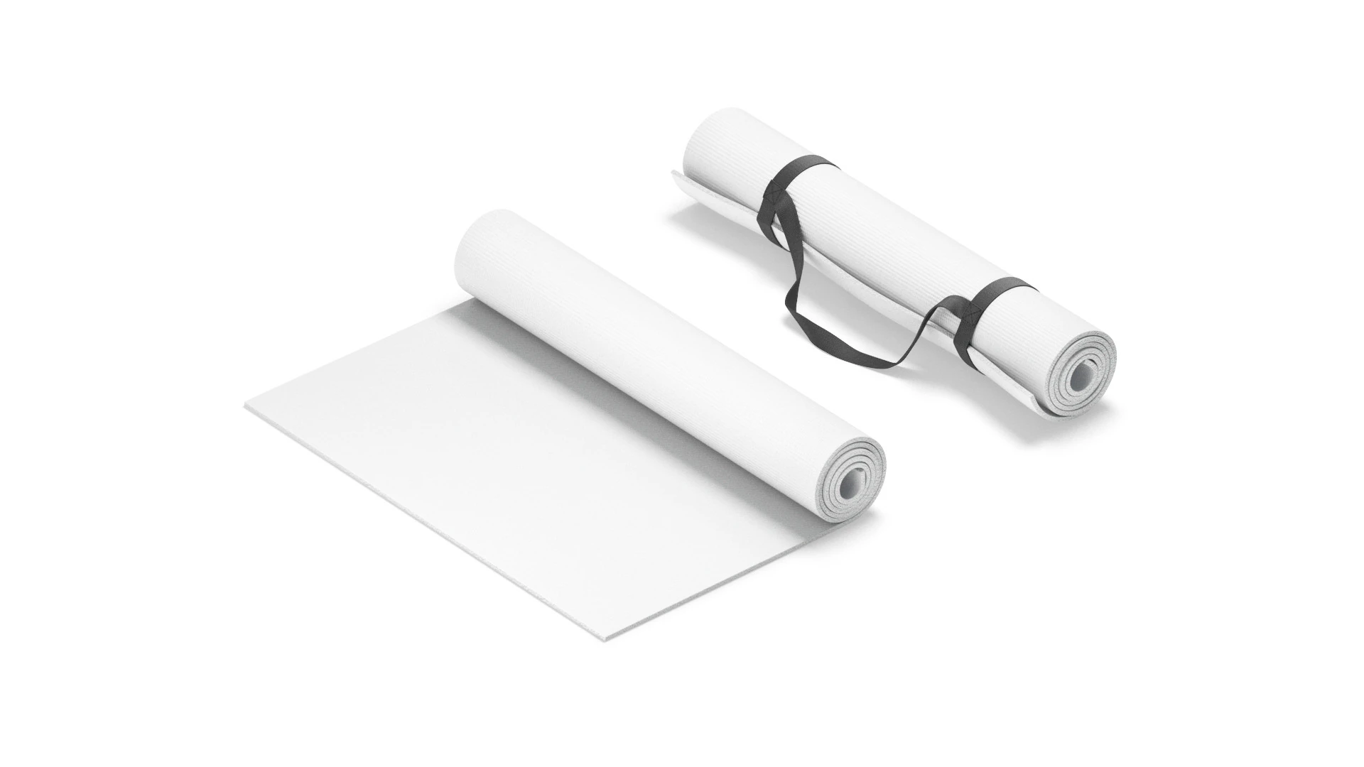White Half Folded 2 Types Yoga Mat - meditation tourism rolled yogamat set 3D Model .c4d .max .obj .3ds .fbx .stl .blend 