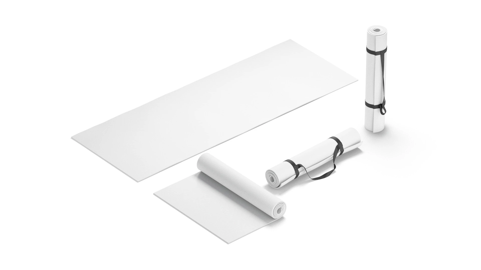 White Unfolded Rolled 4 Types Yoga Mat - training tourism sport roll and flat lay matt set 3D Model .c4d .max .obj .3ds .fbx .stl .blend 