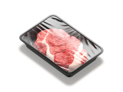 Transparent Plastic Beef Pack - raw meat steak wrapped tray 3D Model