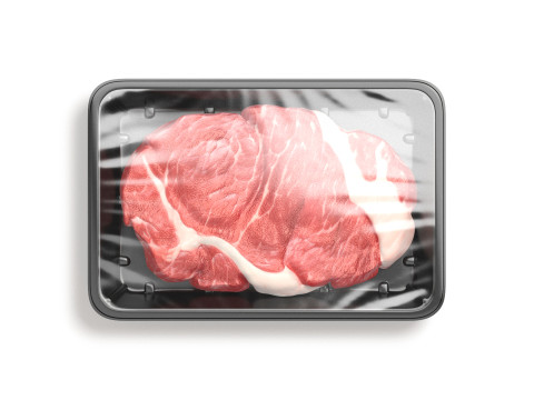 Transparent Plastic Beef Pack - raw meat steak wrapped tray 3D Model