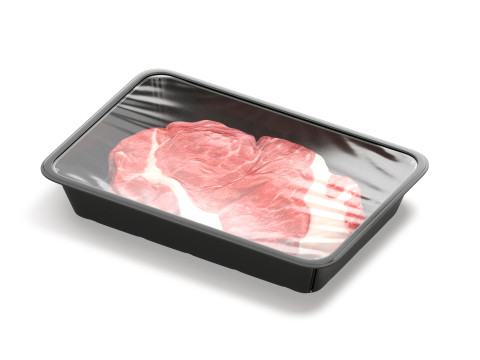 Transparent Plastic Beef Pack - raw meat steak wrapped tray 3D Model