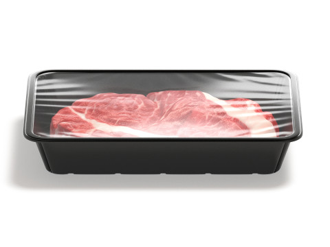 Transparent Plastic Beef Pack - raw meat steak wrapped tray 3D Model