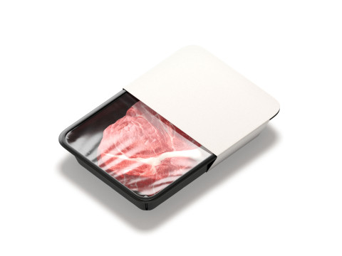 White Plastic Beef Pack With Label - fresh pork fillet disposable container 3D Model
