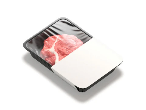 White Plastic Beef Pack With Label - fresh pork fillet disposable container 3D Model