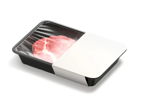 White Plastic Beef Pack With Label - fresh pork fillet disposable container 3D Model