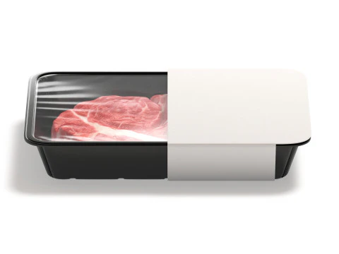 White Plastic Beef Pack With Label - fresh pork fillet disposable container 3D Model