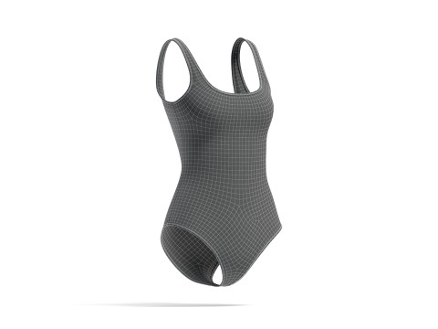 White Women One-Piece Swimsuit - female swim onepiece beachwear Model 3D
