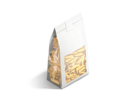 White Paper Penne Pasta Pack - transparent italian macaroni food bag 3D Model