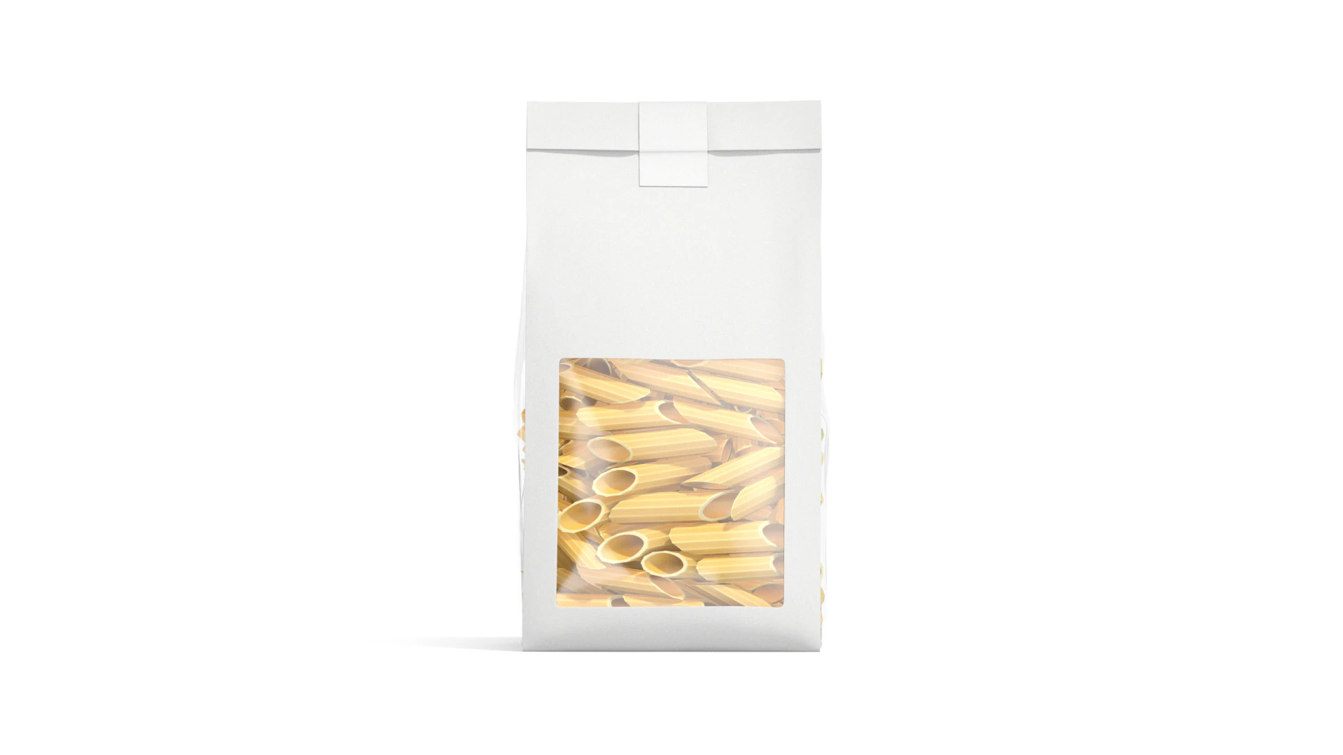 White Paper Penne Pasta Pack - transparent italian macaroni food bag 3D Model .c4d .max .obj .3ds .fbx .stl .blend 