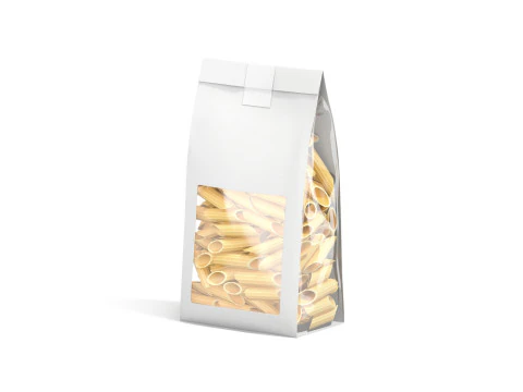 White Paper Penne Pasta Pack - transparent italian macaroni food bag 3D Model
