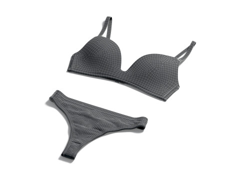 Womens Lingerie Black Set - female bikini thong underpants with brassiere Model 3D