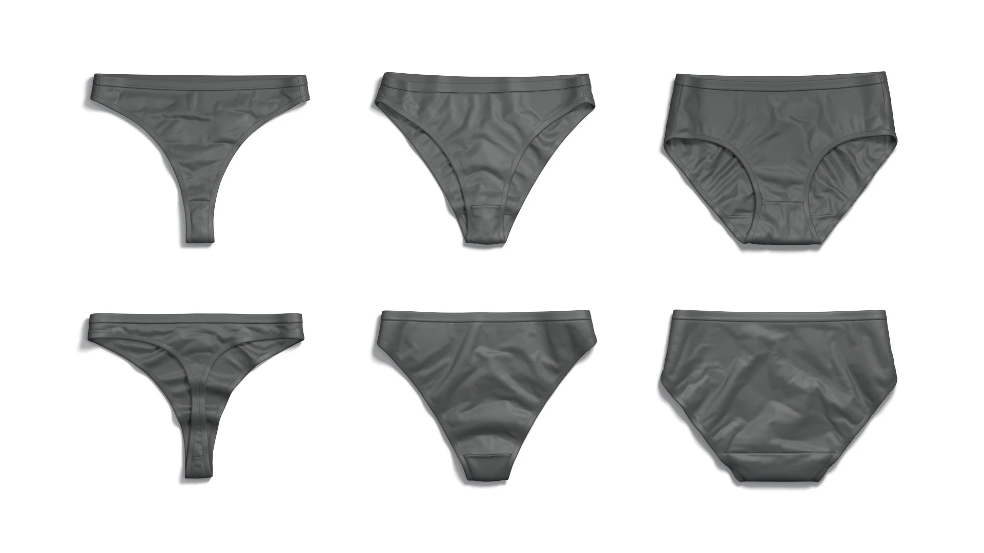 Womens Panties Black 3 Type - female lingerie underpants set 3D Model .c4d .max .obj .3ds .fbx .stl .blend 