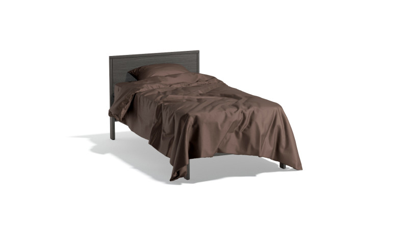 Brown Wooden Single Bed - twin singlebed with pillow and mattress Modelo 3D .c4d .max .obj .3ds .fbx .stl .blend