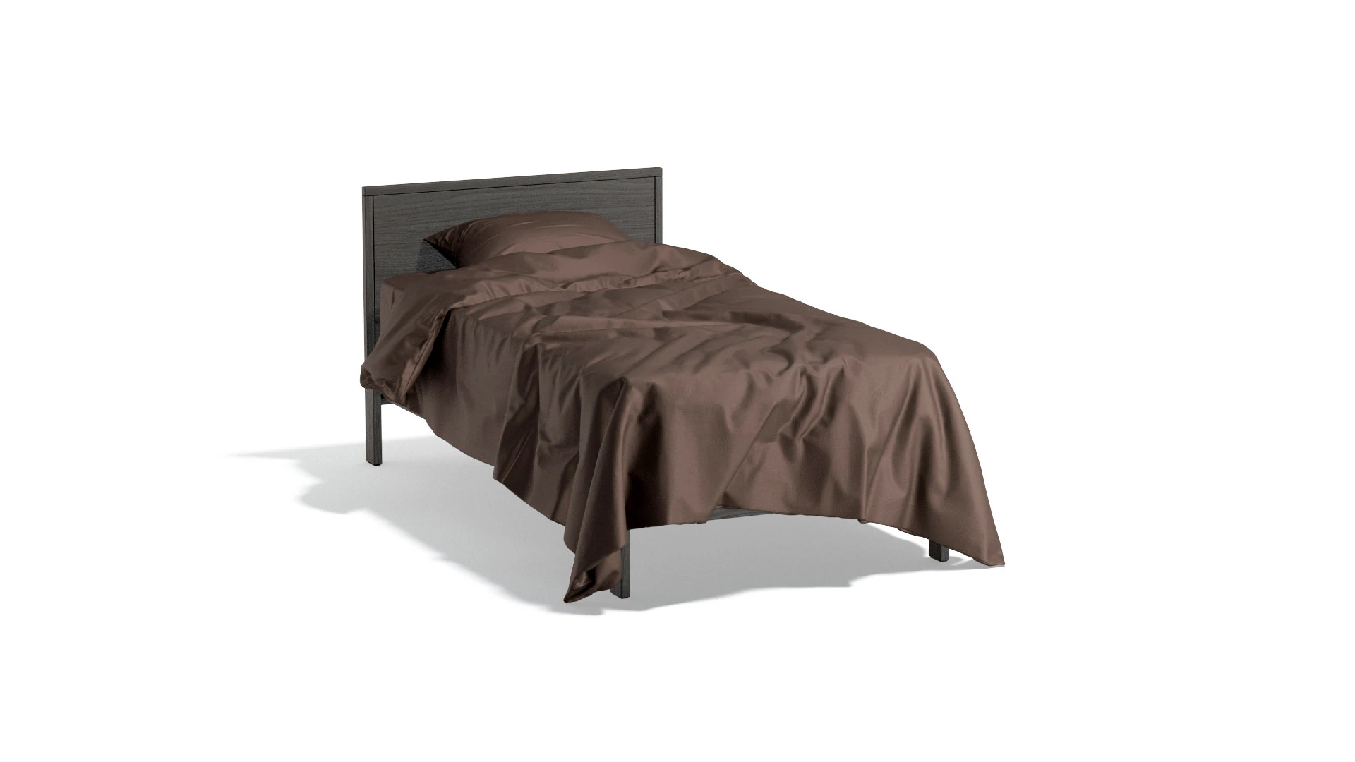 Brown Wooden Single Bed - twin singlebed with pillow and mattress 3D Model .c4d .max .obj .3ds .fbx .stl .blend 