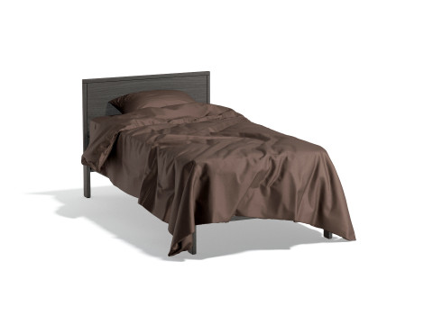 Brown Wooden Single Bed - twin singlebed with pillow and mattress 3D 모델