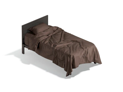Brown Wooden Single Bed - twin singlebed with pillow and mattress 3D Model