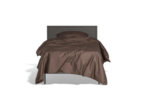 Brown Wooden Single Bed - twin singlebed with pillow and mattress 3D Model