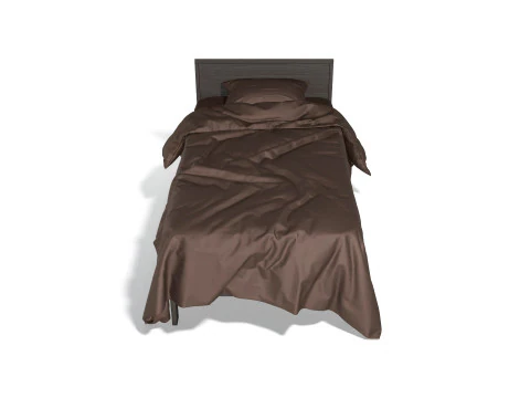 Brown Wooden Single Bed - twin singlebed with pillow and mattress 3D Model