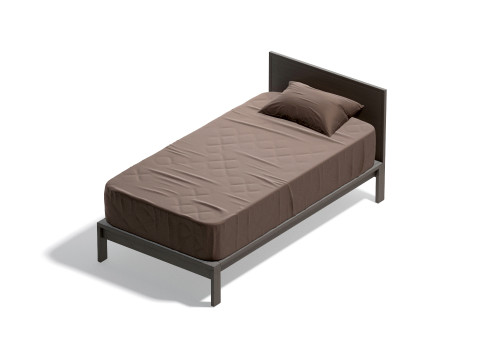 Brown Wooden Single Bed - twin singlebed with pillow and mattress Modelo 3D