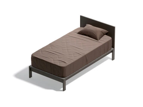 Brown Wooden Single Bed - twin singlebed with pillow and mattress 3D Model