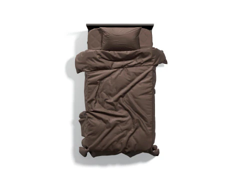 Brown Wooden Single Bed - twin singlebed with pillow and mattress 3D Model