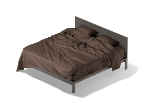 Brown Wooden Double Bed - king size bedding with pillow and mattress Modèle 3D