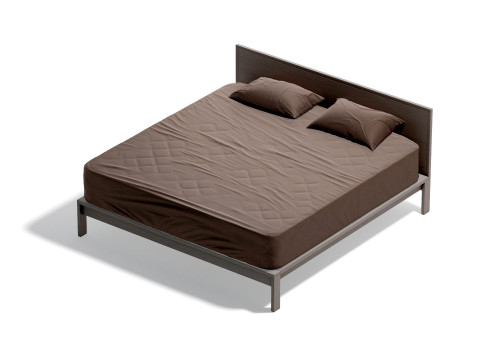 Brown Wooden Double Bed - king size bedding with pillow and mattress Modello 3D