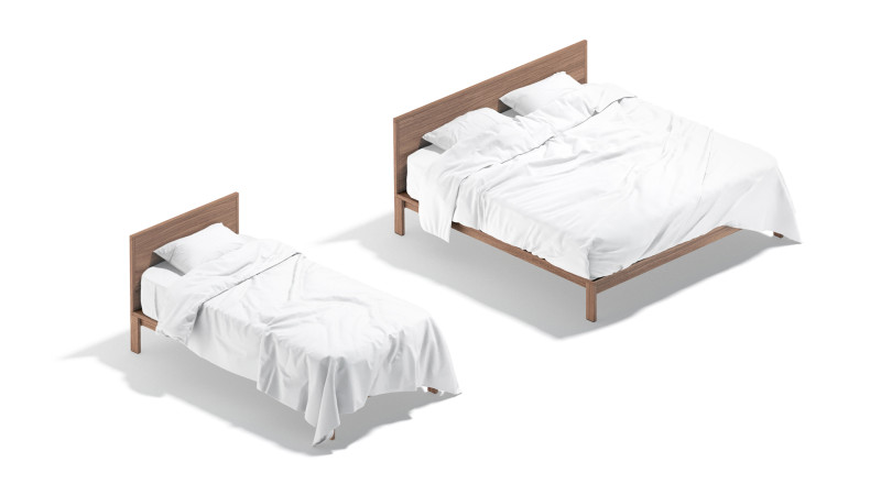 White Wooden Bed Set - 2 type single and doublebed with pillow and mattress 3D Model .c4d .max .obj .3ds .fbx .stl .blend 