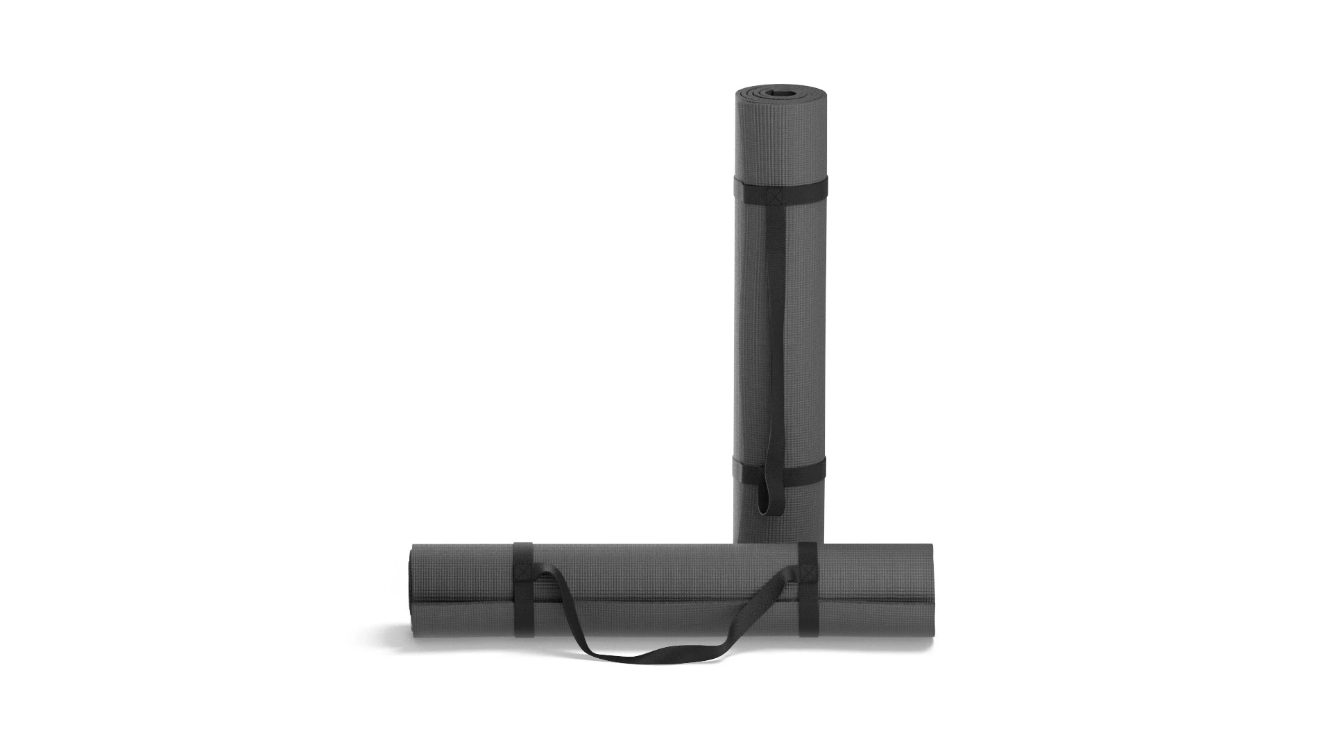 Black Rolled 2 Yoga Mat - sport stand carpet set with handle strap 3D Model .c4d .max .obj .3ds .fbx .stl .blend 