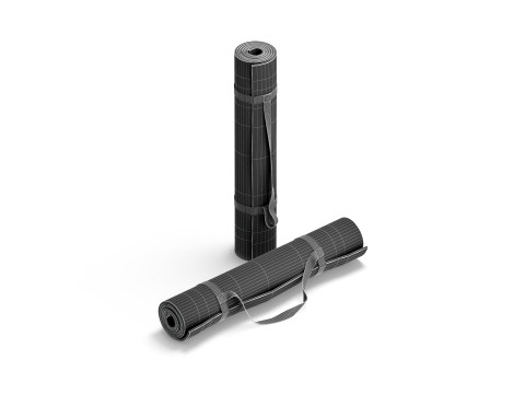 Black Rolled 2 Yoga Mat - sport stand carpet set with handle strap 3D 模型