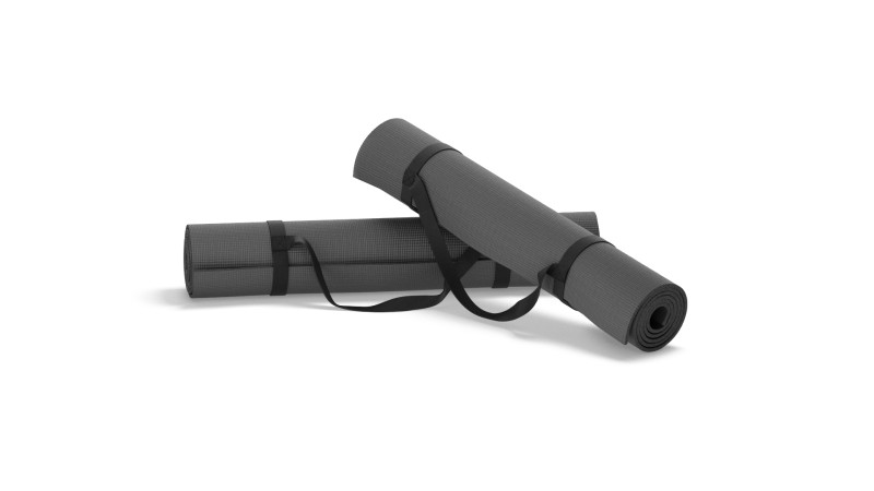 Black Twisted Yoga Mat Set - two gym roll rubber yogi pad with handles 3D 模型 .c4d .max .obj .3ds .fbx .stl .blend