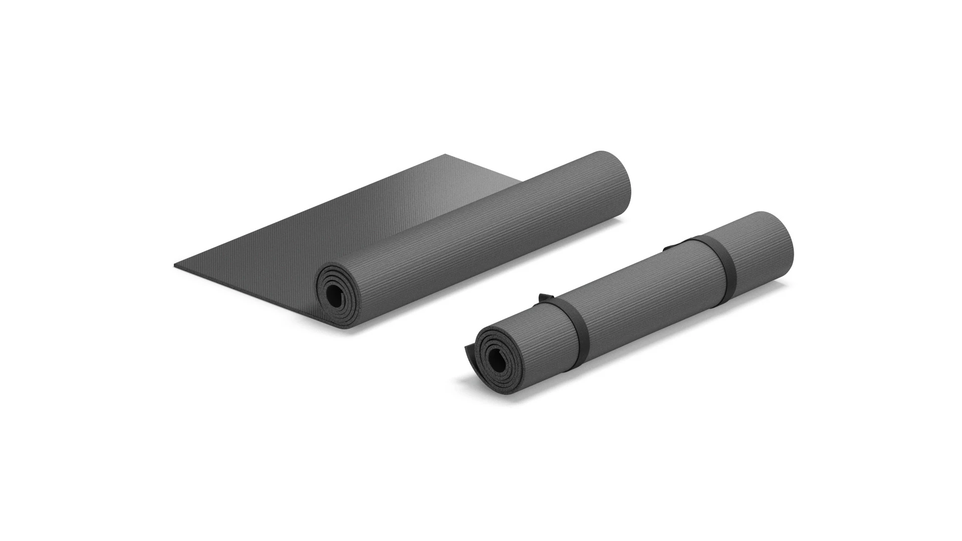Black Half Folded 2 Types Yoga Mat - meditation tourism rolled yogamat set 3D Model .c4d .max .obj .3ds .fbx .stl .blend 