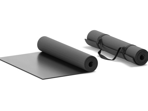 Black Half Folded 2 Types Yoga Mat - meditation tourism rolled yogamat set Modello 3D