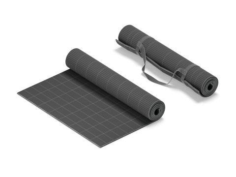 Black Half Folded 2 Types Yoga Mat - meditation tourism rolled yogamat set Modello 3D