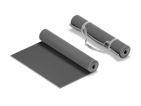 Black Half Folded 2 Types Yoga Mat - meditation tourism rolled yogamat set 3D Model