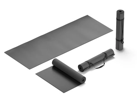 Black Unfolded Rolled 4 Types Yoga Mat - training tourism sport roll and flat lay matt set 3D Model