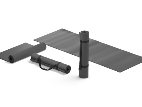 Black Unfolded Rolled 4 Types Yoga Mat - training tourism sport roll and flat lay matt set 3D Модель