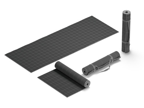 Black Unfolded Rolled 4 Types Yoga Mat - training tourism sport roll and flat lay matt set 3D Модель