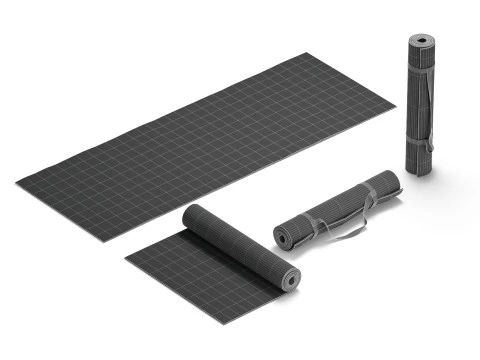Black Unfolded Rolled 4 Types Yoga Mat - training tourism sport roll and flat lay matt set 3D Model
