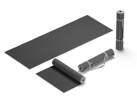Black Unfolded Rolled 4 Types Yoga Mat - training tourism sport roll and flat lay matt set 3D Модель