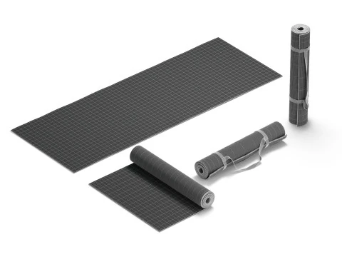 Black Unfolded Rolled 4 Types Yoga Mat - training tourism sport roll and flat lay matt set 3D Model