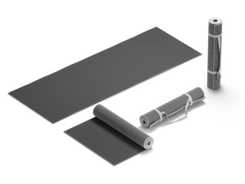 Black Unfolded Rolled 4 Types Yoga Mat - training tourism sport roll and flat lay matt set 3D Модель
