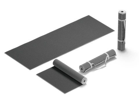 Black Unfolded Rolled 4 Types Yoga Mat - training tourism sport roll and flat lay matt set 3D Model