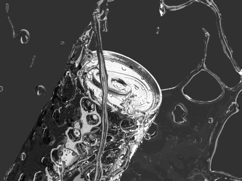 Black 250ml Sleek Can With Splash - soda falling in water drops 3D Model