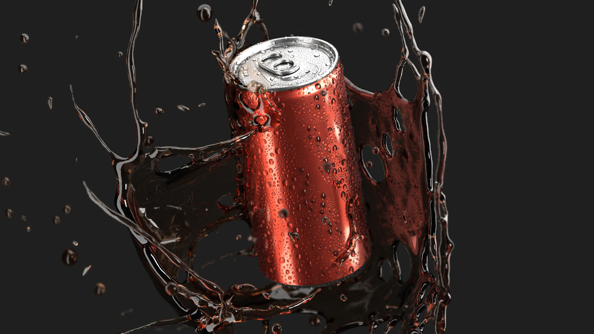 Red 250ml Aluminum Can With Splash - sleek soda drink with lemonade drops 3D Model .c4d .max .obj .3ds .fbx .stl .blend 